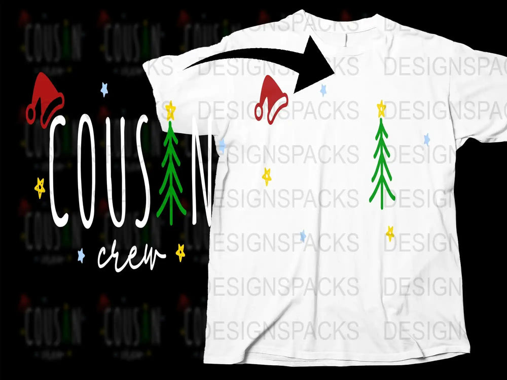 Cousin Crew Christmas T-Shirt, Festive Family Tee with Trees, Holiday Casual Top, Cozy Winter Apparel