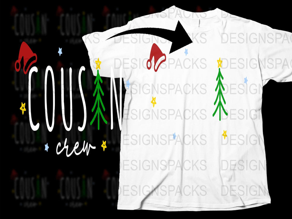 Cousin Crew Christmas T-Shirt, Festive Family Tee with Trees, Holiday Casual Top, Cozy Winter Apparel