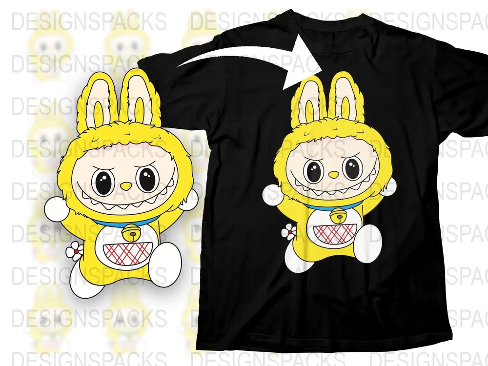 Cute Cartoon Bunny T-Shirt, Yellow Rabbit Graphic Tee, Unisex Kids and Adult Sizes