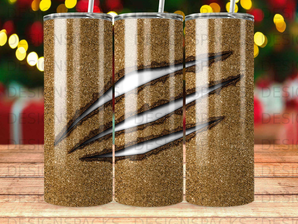 Tumbler with a ripped glitter effect and black claw marks.