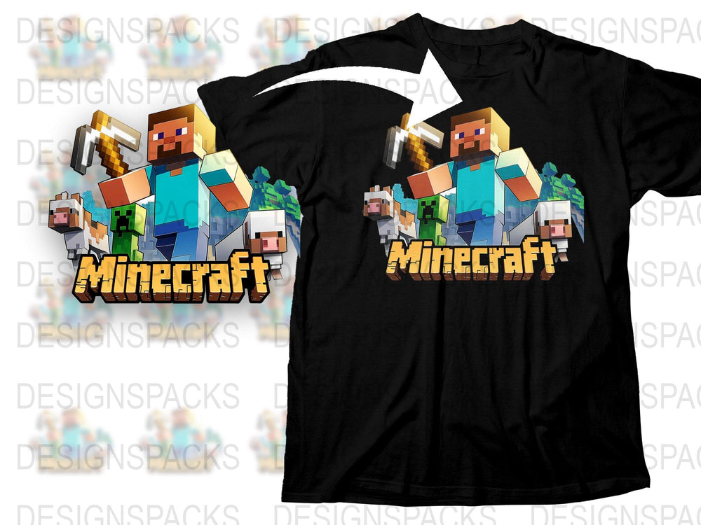 Minecraft T-Shirt, Boys Gaming Tee, Kids Popular Video Game Graphic Shirt, Black Cotton Top, Gamer Gift Ideas