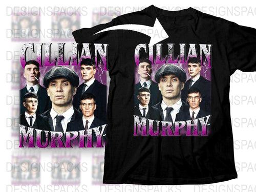 Cillian Murphy Fan T-Shirt, Peaky Blinders Inspired Tee, Multiple Portraits Design, Black and Purple, Unisex Gift