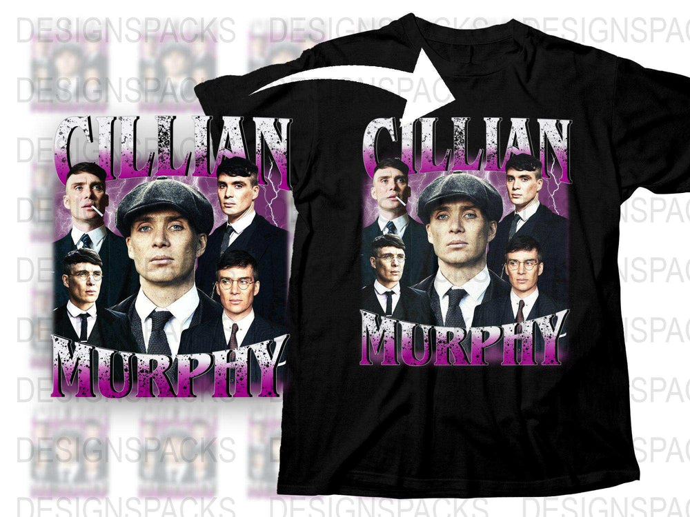 Cillian Murphy Fan T-Shirt, Peaky Blinders Inspired Tee, Multiple Portraits Design, Black and Purple, Unisex Gift