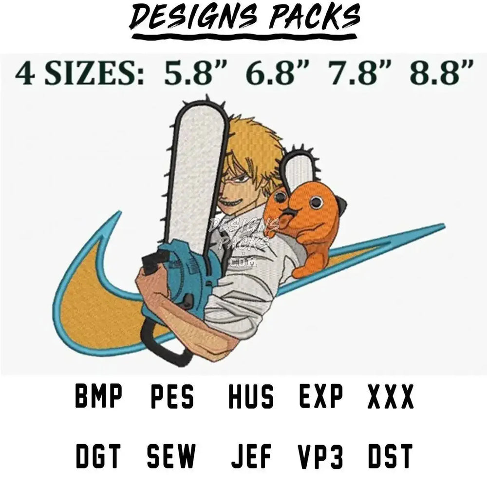 Denji and Pochita Sport Anime Embroidery Design