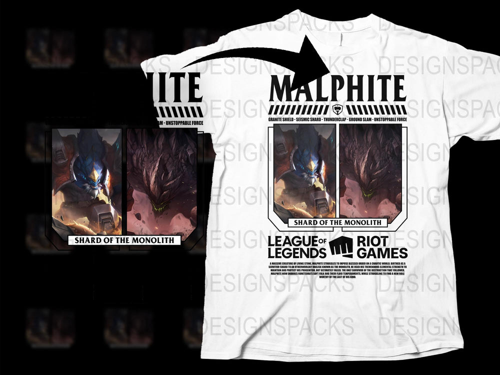 League of Legends Malphite T-Shirt, Shard of the Monolith Graphic Tee, Gamer Apparel, Riot Games Merchandise