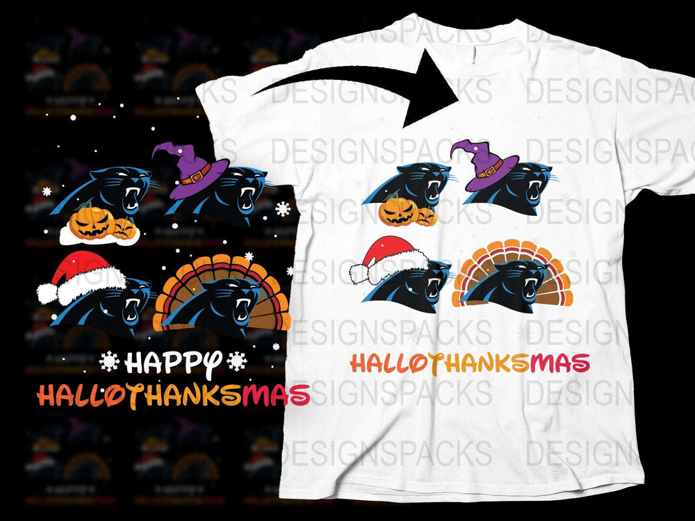Happy Hallothanksmas T-Shirt, Funny Holiday Shirt, Pumpkin Turkey Santa Tee, Unisex Christmas Thanksgiving Halloween Top