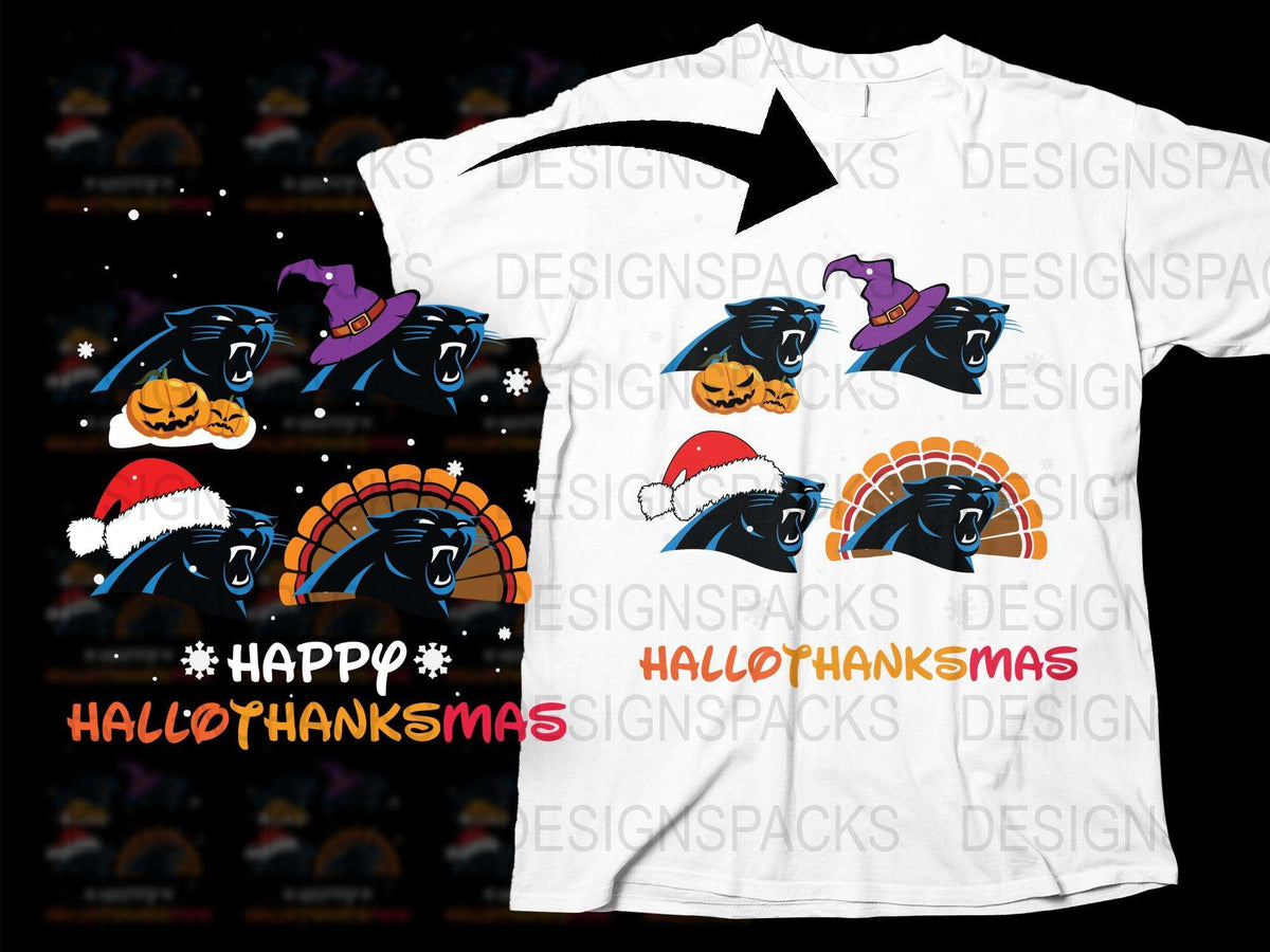 Happy Hallothanksmas T-Shirt, Funny Holiday Shirt, Pumpkin Turkey Santa Tee, Unisex Christmas Thanksgiving Halloween Top