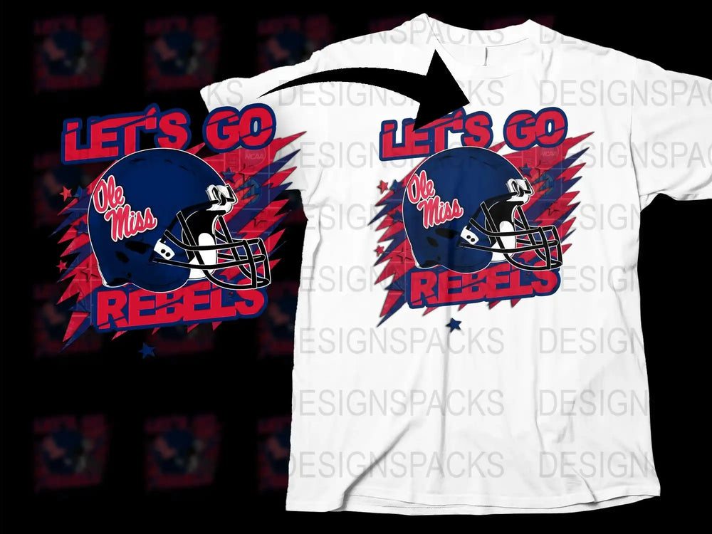 Ole Miss Rebels T-Shirt, Let's Go Graphic Tee, College Football Fan Apparel, Bold Red and Blue Design