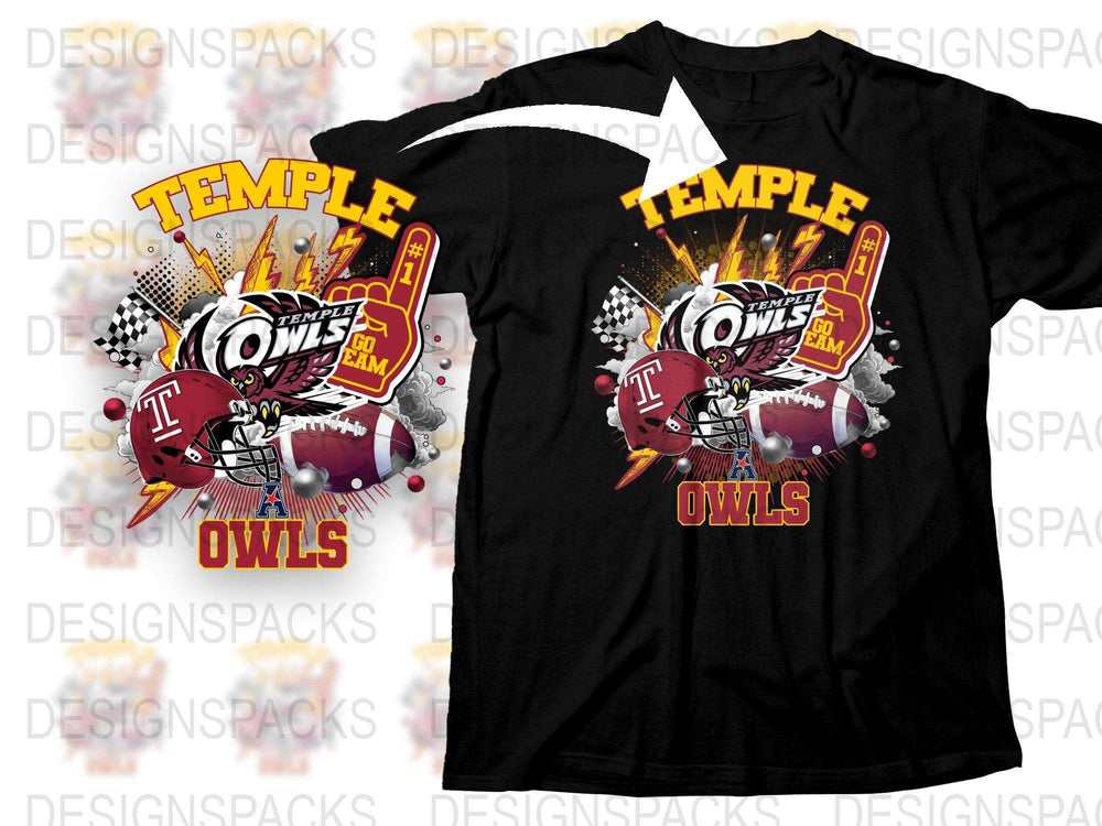 Temple Owls Sports Team Graphic T-Shirt, College Football Fan Apparel, Unisex Black Tee