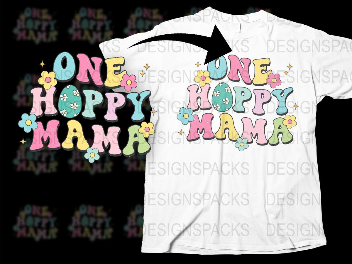 One Hoppy Mama T-Shirt, Cute Mother's Day Gift, Floral Bunny Graphic Tee, Spring Fashion for Women