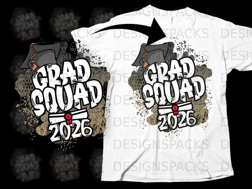 Grad Squad 2026 design with graduation cap and diploma.
