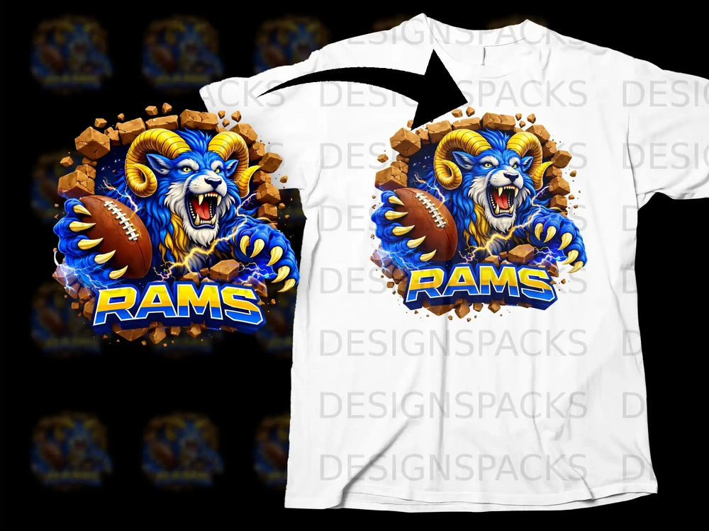 Fierce Blue Rams Football Sports Fan T-shirt Design