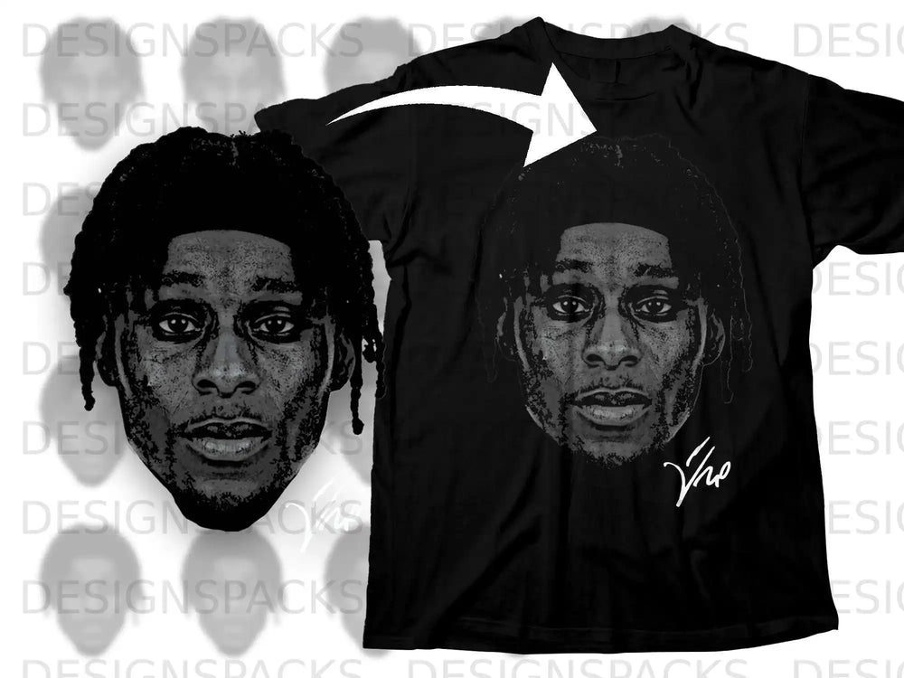 Detailed Face Graphics on Black T-shirt Fashion Apparel
