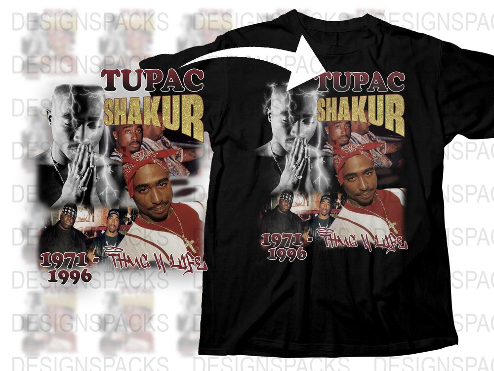 Tupac Shakur T-Shirt Vintage 90s Hip Hop Tee 1971-1996 Graphic Black Cotton Unisex