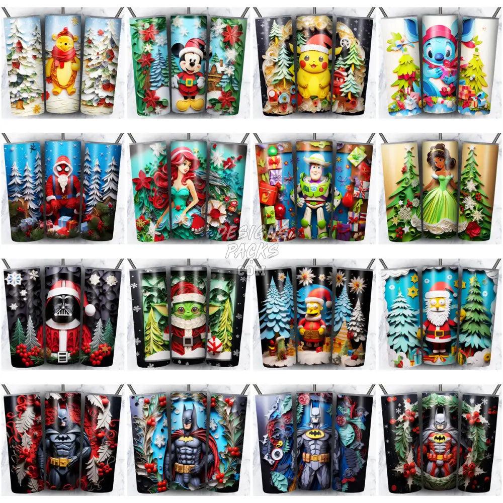 148 Christmas Cartoon Paper Art Tumbler Wrap Bundle Jpg