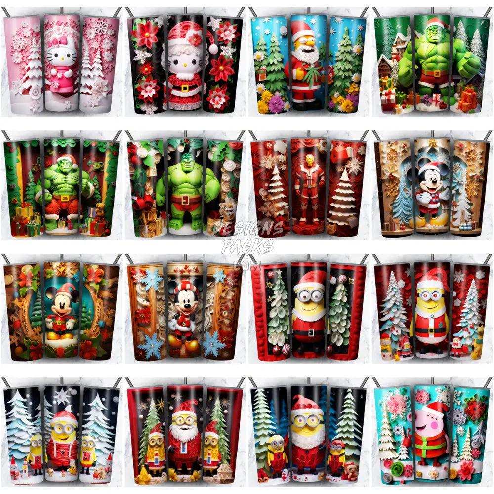 148 Christmas Cartoon Paper Art Tumbler Wrap Bundle Jpg