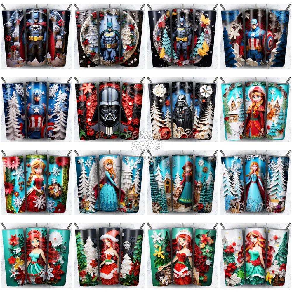 148 Christmas Cartoon Paper Art Tumbler Wrap Bundle Jpg