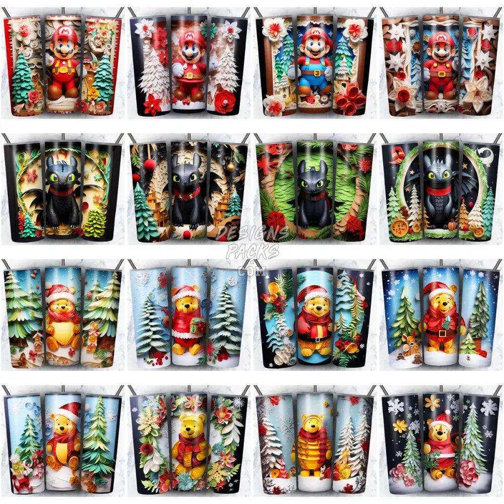 148 Christmas Cartoon Paper Art Tumbler Wrap Bundle Jpg