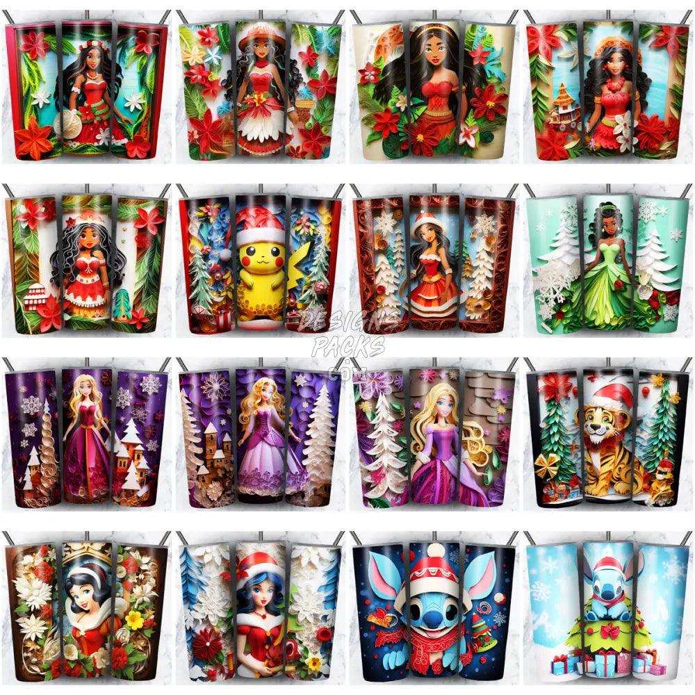 148 Christmas Cartoon Paper Art Tumbler Wrap Bundle Jpg