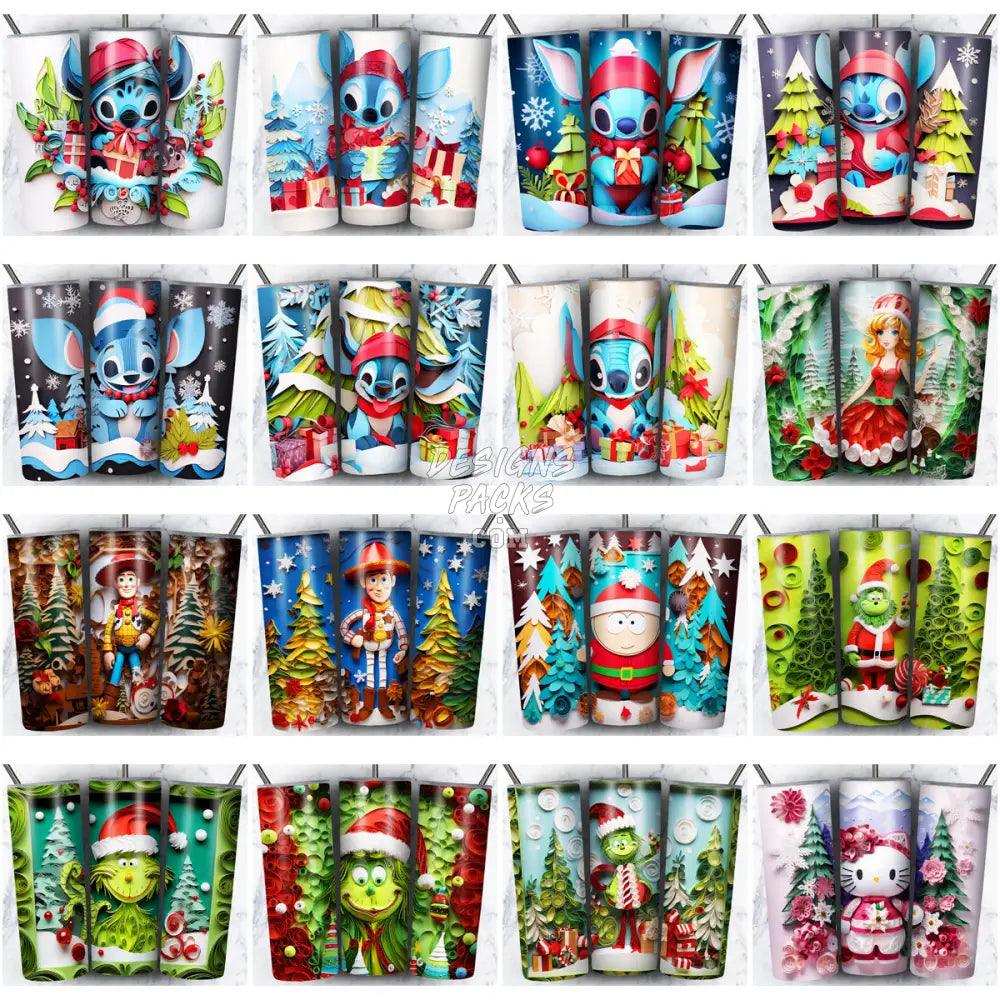 148 Christmas Cartoon Paper Art Tumbler Wrap Bundle Jpg
