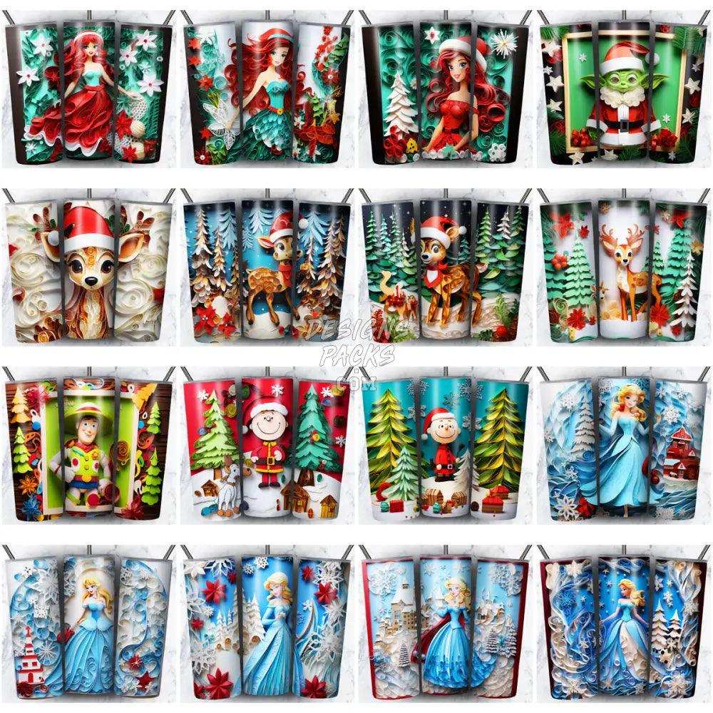 148 Christmas Cartoon Paper Art Tumbler Wrap Bundle Jpg