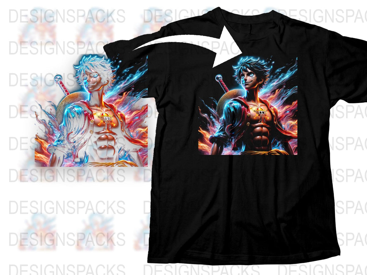 Fantasy Warrior Graphic T-Shirt, Blue Flame Design, Men's Unique Artistic Tee, Bold Fashion Statement Top