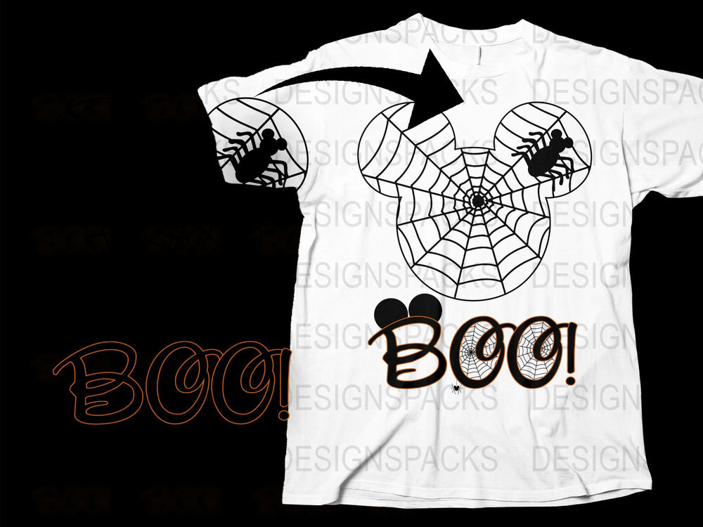Spider Web Halloween T-Shirt, Mickey Mouse Inspired Boo Graphic Tee, Festive Holiday Casual Wear