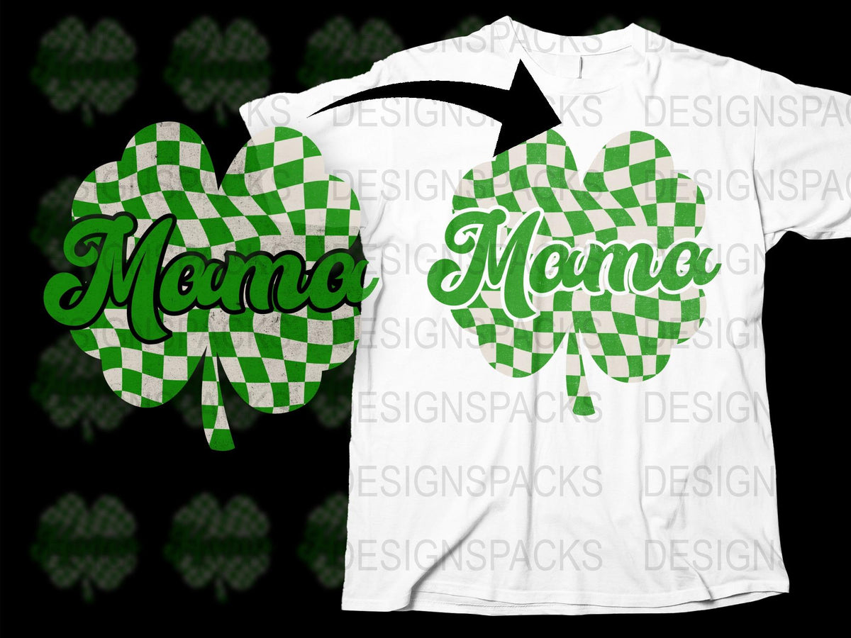 Mama Shamrock T-Shirt, Green and White Checkered Pattern, St. Patrick's Day Tee, Gift for Mom