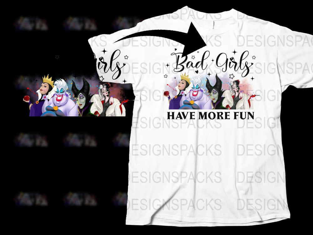 Disney Villains T-Shirt 'Bad Girls Have More Fun' Graphic Tee, Unisex Adult Clothing