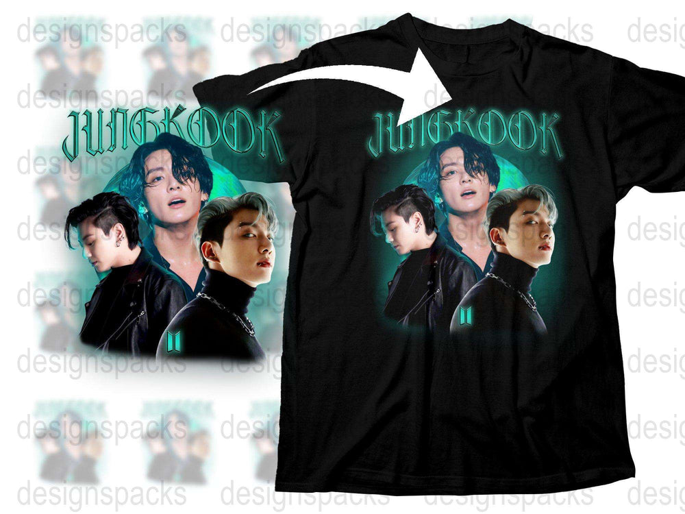 Jungkook Inspired Black T-Shirt, K-Pop Idol Fan Merch, Trendy Graphic Tee, Musician Portrait Shirt