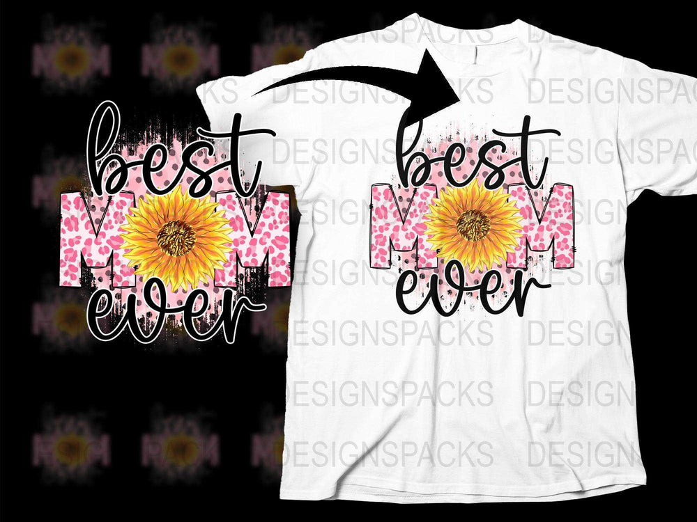 Best Mom Ever Floral T-Shirt, Pink Yellow Sunflower Print, Mother's Day Gift, Casual Women's Tee