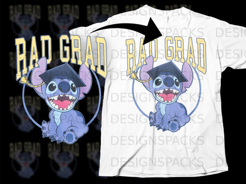 Stitch wearing a graduation cap with 
