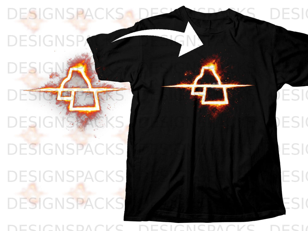 Black t-shirt with a bright orange and yellow outline graphic of a beaker.