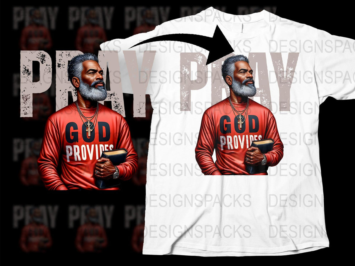 Men's Christian Graphic T-Shirt, God Provides Text, Inspirational Red Tee, Stylish Streetwear, Urban Fashion Top