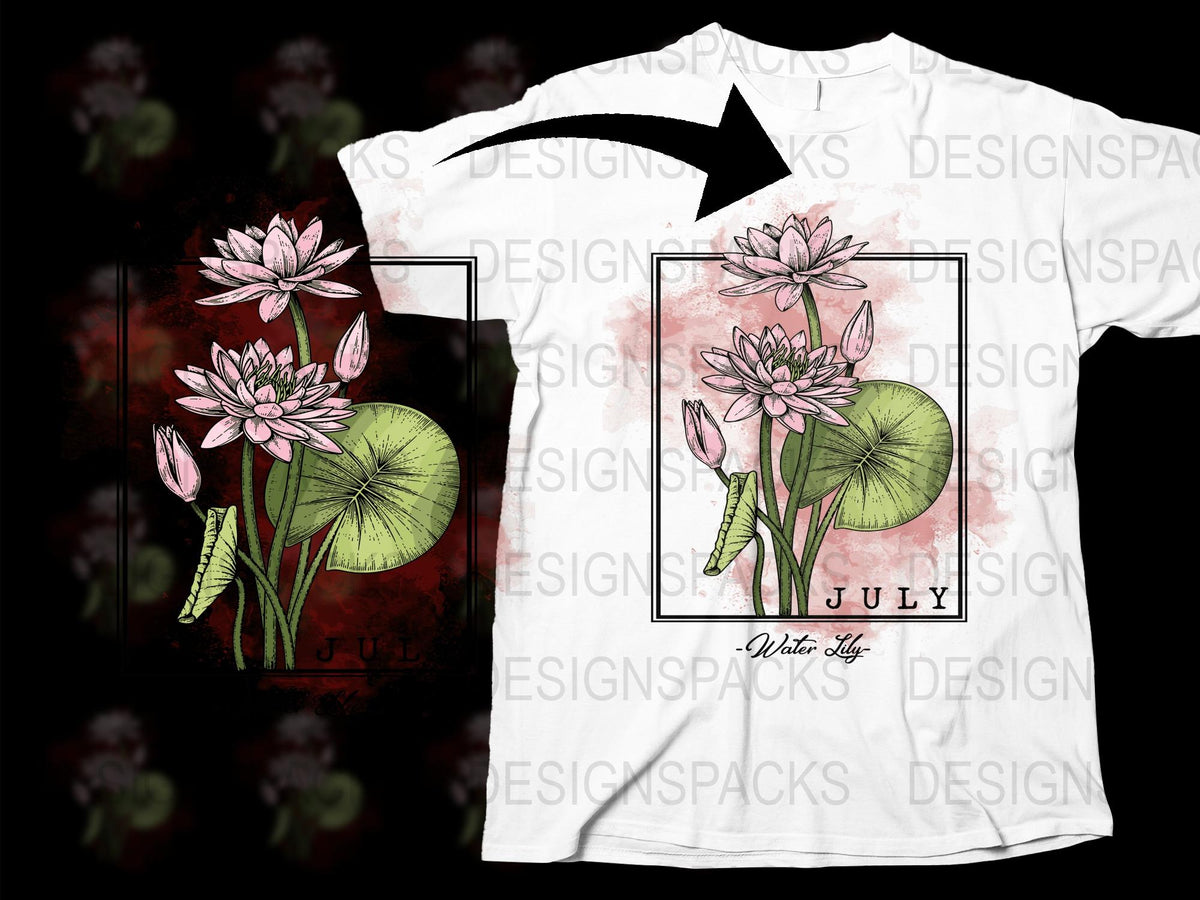 Vintage Floral Water Lily T-Shirt, Artistic Lotus Flower Graphic Tee, Nature Inspired Botanical Design Top for All Seasons