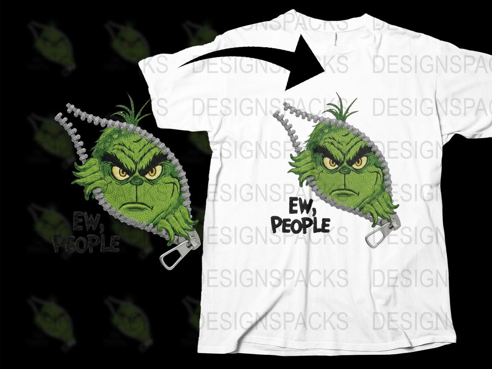 Grinch Ew People Cartoon Graphic T-Shirt, Funny Christmas Holiday Tee, Unisex White Apparel Gift Idea