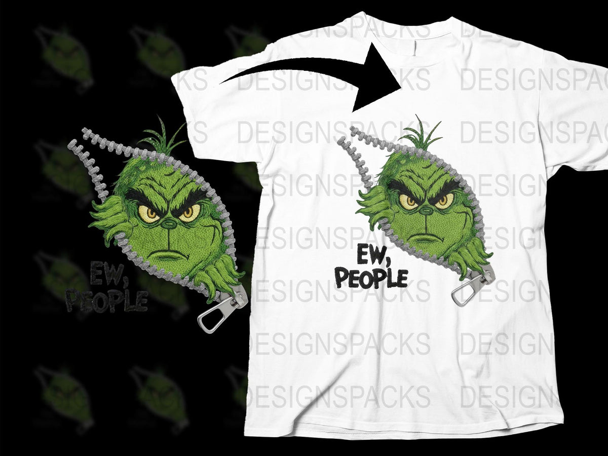 Grinch Ew People Cartoon Graphic T-Shirt, Funny Christmas Holiday Tee, Unisex White Apparel Gift Idea