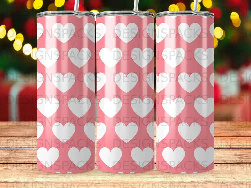 Pink White Hearts Pattern Tumbler Drinkware product type
