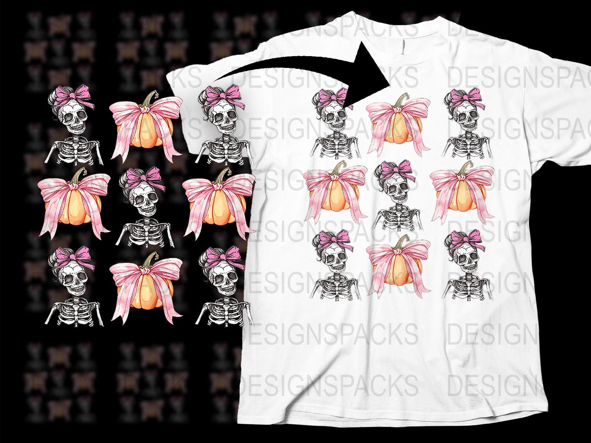 Gothic Skeleton T-Shirt with Pink Bow, Floral Skull Graphic Tee, Unique Grunge Style Clothing for Women and Men