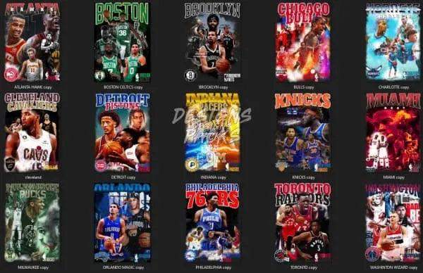 NBA team designs for DTF/DTG printing — Atlanta, Boston, Brooklyn, Chicago, Charlotte, Cleveland, Detroit, Indiana, Knicks, Miami, Milwaukee, Orlando, Philadelphia, Toronto, Washington
