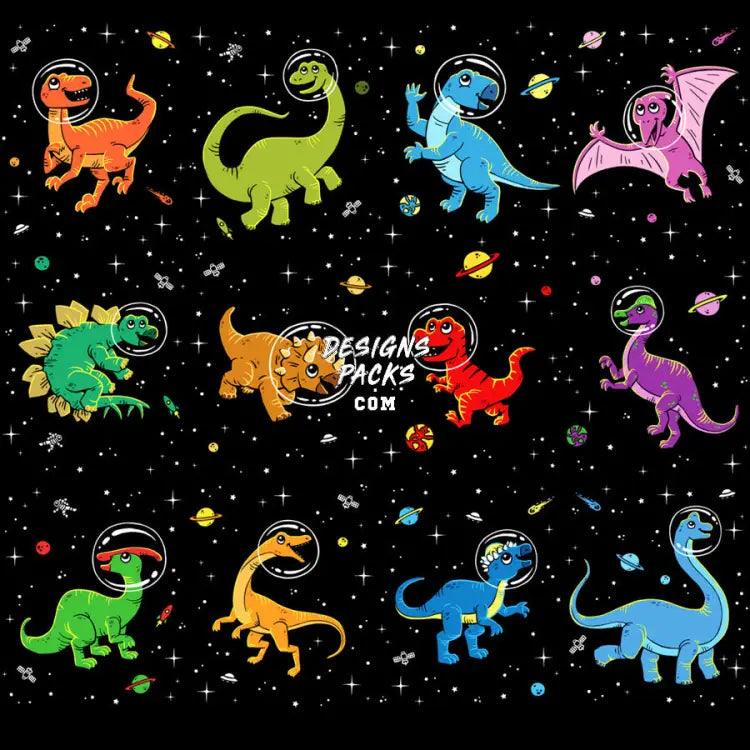 15 Cartoon Kids Space Dinosaurs Designs Bundle Png