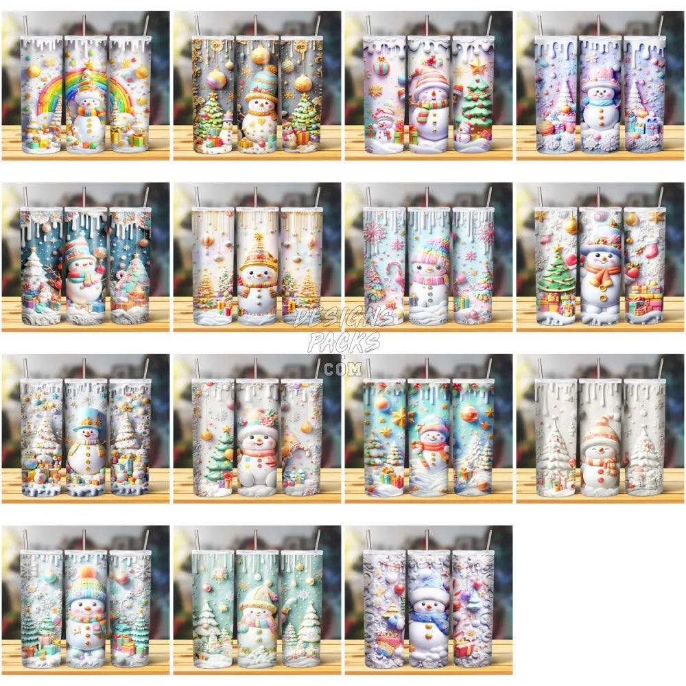 15 Christmas 3D Cute Snowman Tumbler Wrap Bundle Jpg