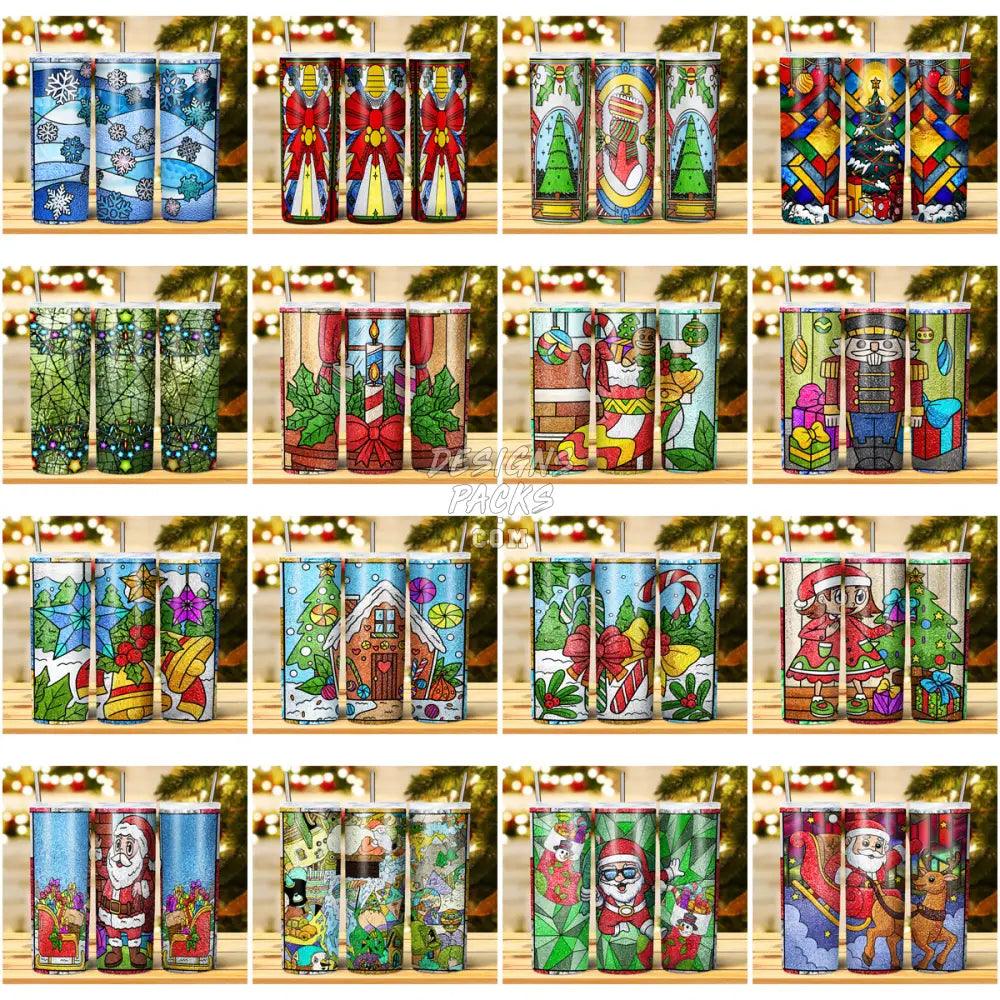 15 Christmas Stained Glass Tumbler Wrap Bundle Jpg