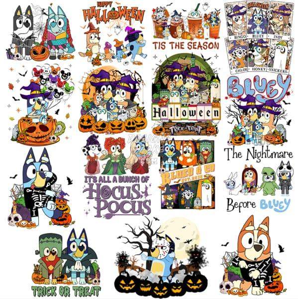 15 Halloween Kids Dogs Cartoon Designs Bundle PNG designspacks