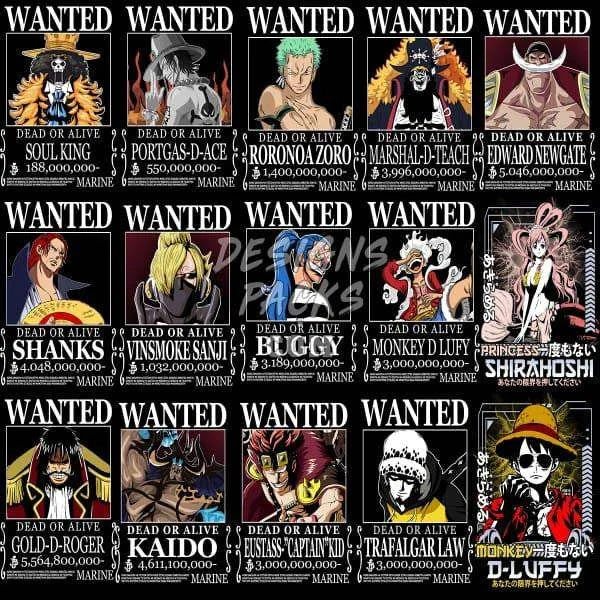 15 One Piece Wanted Designs Bundle PNG PSD
