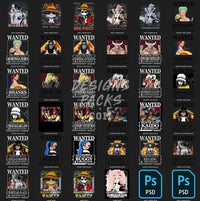 Load image into Gallery viewer, 15 One Piece Wanted Designs Bundle PNG PSD
