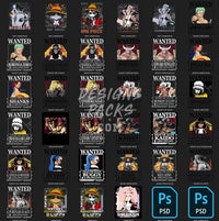 Load image into Gallery viewer, 15 One Piece Wanted Designs Bundle Png Psd

