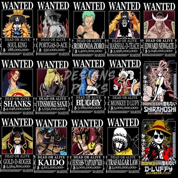 15 One Piece Wanted Designs Bundle Png Psd