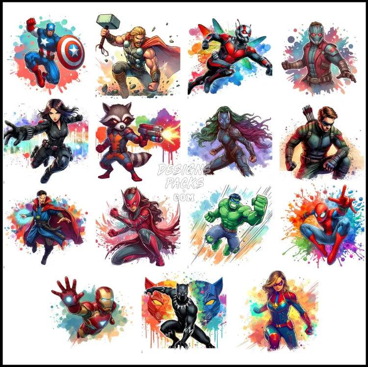 15 Super Heroes Designs Bundle Png