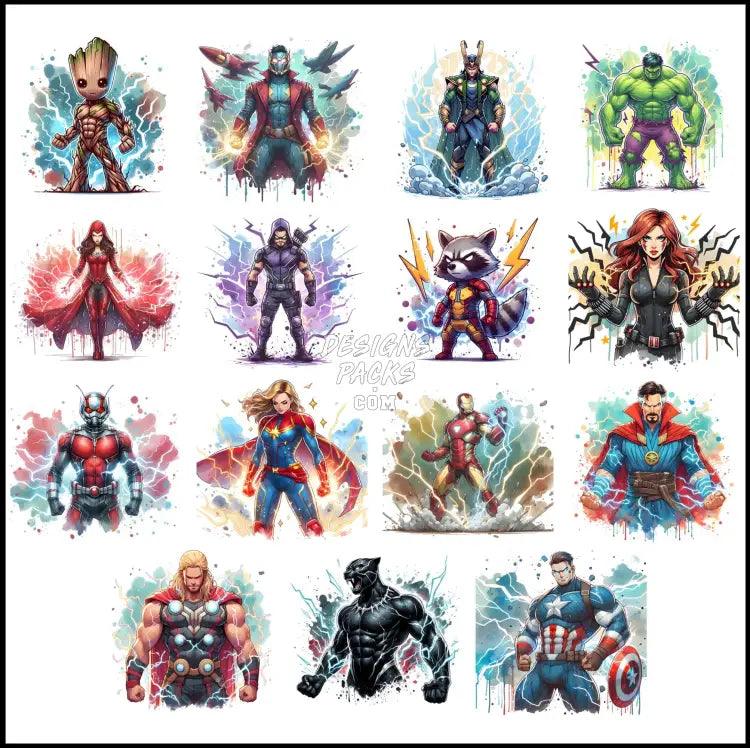 15 Thunder Super Heroes Designs Bundle Png